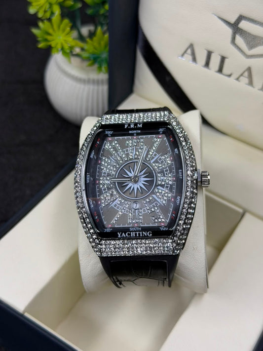 FM Stones Leather Silicone Straps Men,s Watch